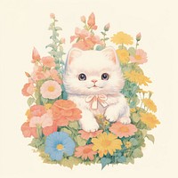 Baby cat flowers illustration animal.