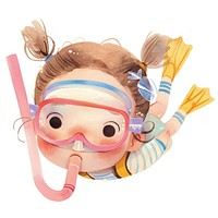 A cute girl wearing snorkeling water illustration underwater.