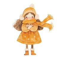 A cute girl wearing winter illustration children's clothing.