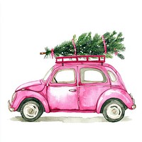 Christmas car tree art watercolor.