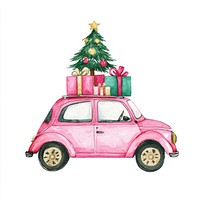 Christmas car christmas tree watercolor.