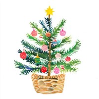 Christmas tree in a basket christmas watercolor decoration.