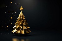 Golden low-poly christmas tree background design star.