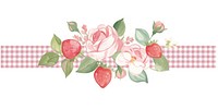 Strawberry border with roses art illustration watercolor.