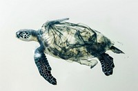 Sea turtle with plasti bag animal sea illustration.