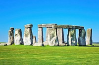 Stonehenge landmark blue sky.