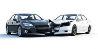 2 modern sedan collision cars vehicle damage.