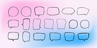 Set of simple lines hand drawn speech bubbles in various shapes gradient background. Set of simple of hand drawn speech bubbles gradient background. Set of simple lines hand drawn speech bubbles