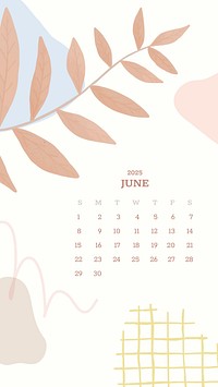 June 2025 calendar mobile wallpaper template vector