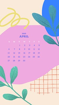 April 2025 calendar mobile wallpaper template vector