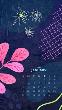 January 2025 calendar mobile wallpaper template vector