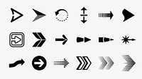 Collection of black arrow icons in various styles and directions for design projects needing directional symbols. Collection of black arrow icons and symbols. Various of simple black arrows icons 