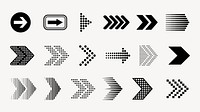 Collection of black arrow icons in various styles and directions for design projects needing directional symbols. Collection of black arrow icons and symbols. Various of simple black arrows icons 