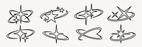 Star orbit set vector. Y2k star sparkle outline icon. Space cosmos galaxy star icons. Star sparkle outline icon. Y2K star symbol. Star sparkle outline in Y2K style icons. Star vector ser. Sparkle Y2K