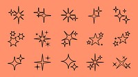 Star sparkle outline doodle set vector. Hand drawn star glitter sparks outline. Sparkle and starburst icons. Glittering spark star outline shapes. Shiny line firework star outline icon. Sparkle star