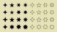 Shine star sparkle vector set. Sparkle star icons. Shine icon. Stars sparkle black and outline. Set sparkles star symbols vector. black and outline, star sparkle, shiny star. Star shine sparkle icon