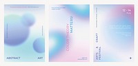 Art and design gradient poster template vector set. Set of in various designs. Poster gradient design vector set. Aesthetic pastel holographic poster design set. Pastel holographic gradient poster