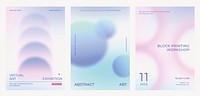 Art and design gradient poster template vector set. Set of in various designs. Poster gradient design vector set. Aesthetic pastel holographic poster design set. Pastel holographic gradient poster