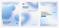 Gradient blue business poster template vector set. Vector set of business pastel blue poster. Professional business annual poster. Minimal and simple poster design set. Business report poster in blue