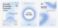 Gradient blue business poster template vector set. Vector set of business pastel blue poster. Professional business annual poster. Minimal and simple poster design set. Business report poster in blue