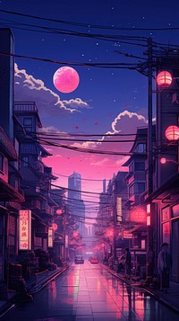  Japanese night city architecture cityscape outdoors. AI generated Image by rawpixel.