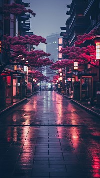  Japanese night city architecture cityscape building. AI generated Image by rawpixel.