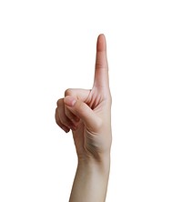 Finger up hand white background gesturing.