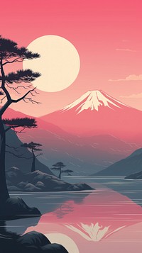  Japanese wallpaper nature landscape mountain. AI generated Image by rawpixel.