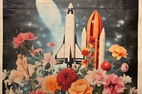 Rocket in a space border vehicle flower plant.