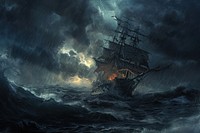 Dark stormy seas ship outdoors vehicle.