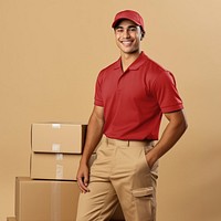 Deliveryman in red polo shirt