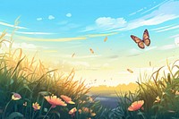 Meadow landscape with butterflies butterfly outdoors nature.