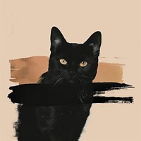 A black cat with a brown brush stroke animal mammal pet.