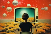 Collage Retro dreamy Watching tv television astronomy space.