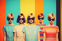 Collage Retro dreamy a group of girl sunglasses portrait adult.