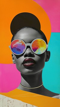 Collage Retro dreamy african sunglasses portrait art.