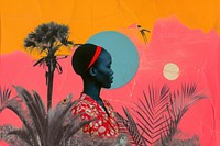 Collage Retro dreamy african art portrait painting.