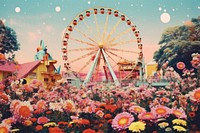 Collage Retro dreamy Amusement park flower fun outdoors.