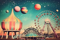 Collage Retro dreamy Amusement park fun astronomy space.
