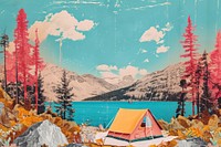 Collage Retro dreamy camping landscape outdoors nature.