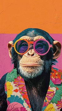 Collage Retro dreamy chimpanzee ape wildlife glasses.