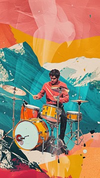 Collage Retro dreamy drummer drums percussion musician.