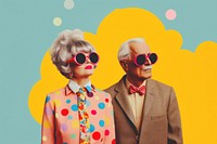 Collage Retro dreamy elderycouple sunglasses portrait adult.