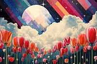 Collage Retro dreamy of tulip field astronomy outdoors flower.