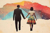 Collage Retro dreamy of boy and girl holding hand adult art holding hands.