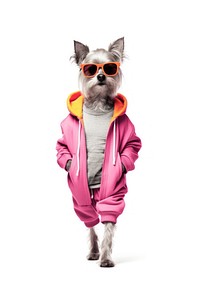 Dutchun dog enjoy sunglasses sweatshirt portrait.