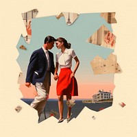 Collage Retro dreamy of sad couple kissing collage poster.