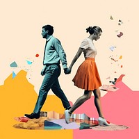 Collage Retro dreamy of sad couple footwear poster adult.