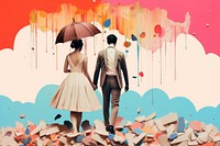 Collage Retro dreamy of sad couple adult art togetherness.