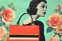 Collage Retro dreamy purse art handbag flower.